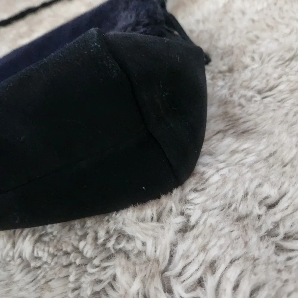 dennis basso Faux Fur Shearling Trim Suede Braided Strap Shoulder Bag Black‎